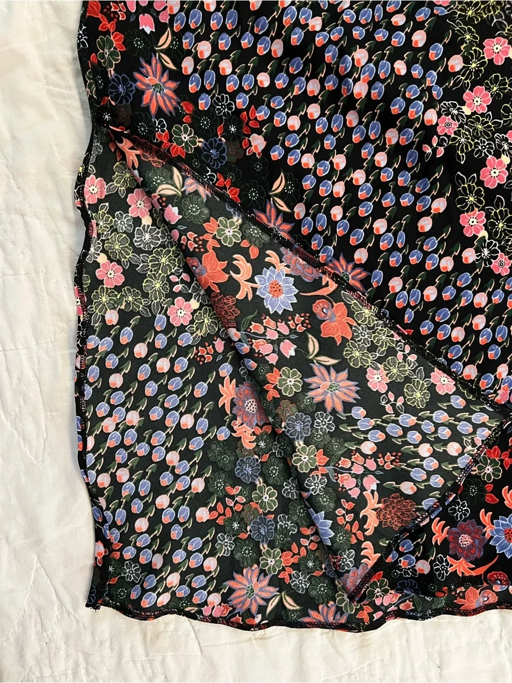 River Island Black Floral Midi Skirt with Red & Blue Accents